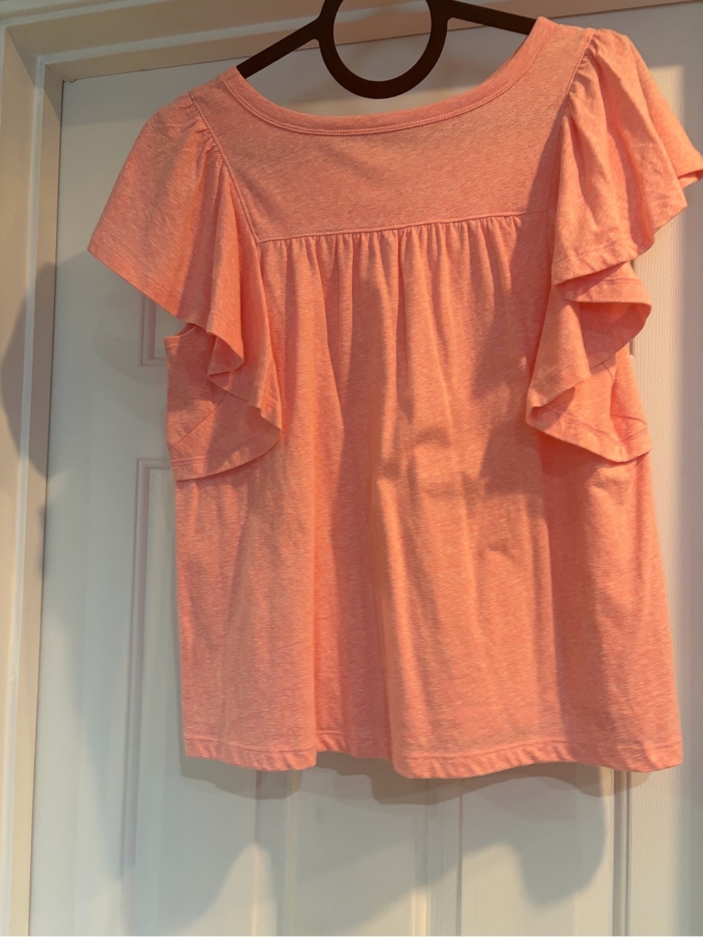 LOFT Coral Pink Ruffle Sleeve Top